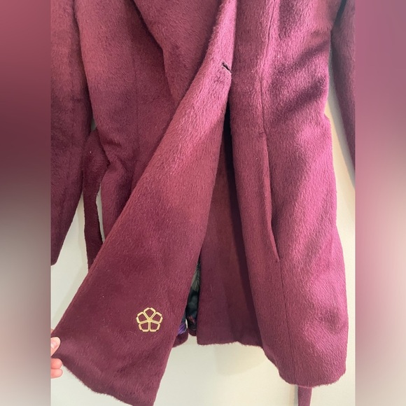 Trina Turk Maroon Wool and Alpaca Coat with Cinched Waist and Collar - Picture 5 of 10